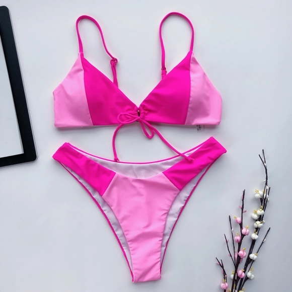 New Sexy Contrast High Cut Leg Bikini Set Swimsuit - Picture 5 of 10